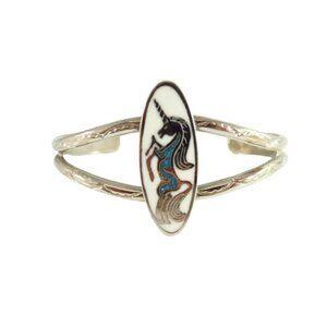 Retro Unicorn Cuff Bracelet, Enamel & Turquoise - 6 3/4"